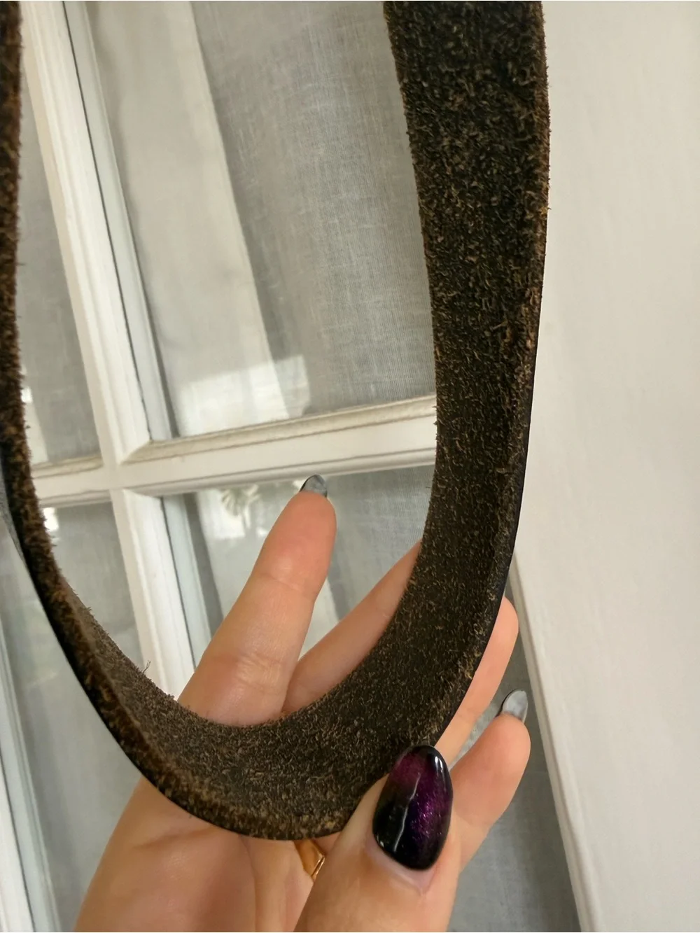 Urban Outfitters Black Leather Belt with Ornate Silver Buckle